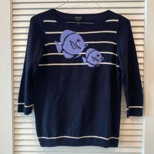 Talbots Cashmere 3/4 Sleeve Sweater Navy w/Fish Size M